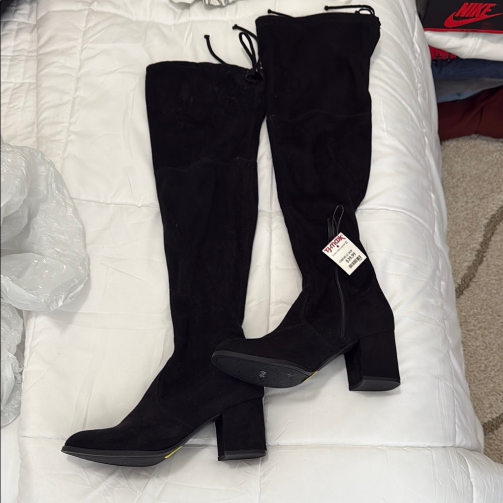 Unisa Black Over the Knee Boots Stretchy Suede